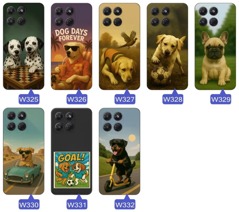 Etui do Motorola Moto G37 z motywami psów: grafiki golden retrievera, labradora, rottweilera, husky, buldoga francuskiego i kreskówkowych piesków