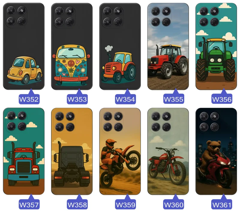 Etui Motorola Moto G37 z grafiką sportowego auta, motocykla crossowego i ciężarówki: wzory motoryzacyjne