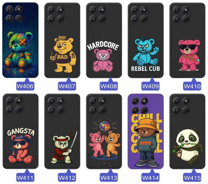 Różne etui z misiem do Motorola Moto G37 z różnymi nadrukami: misie, pandy, street art, neonowe grafiki i zabawne wzory