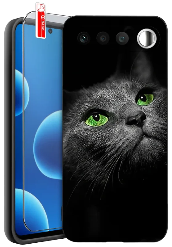 Etui z wzorem kota do Realme 16 5G z grafiką czarnego kota o zielonych oczach oraz szkłem hartowanym 9H w zestawie