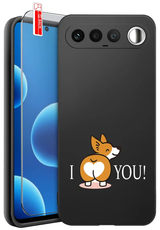 Etui walentynkowe do Realme 16 5G z grafiką pieska corgi z sercem i napisem I LOVE YOU oraz szkłem hartowanym 9H w zestawie