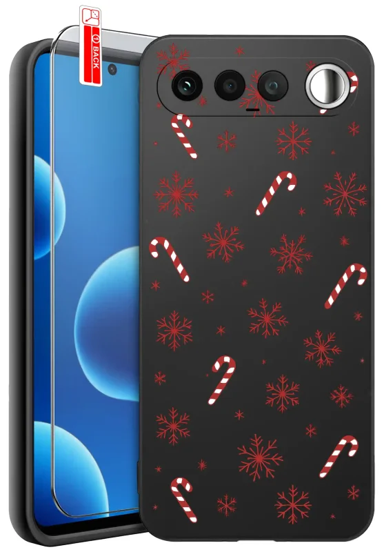Etui świąteczne do Realme 16 5G z czerwonymi śnieżynkami i laskami cukrowymi oraz szkłem hartowanym 9H w zestawie