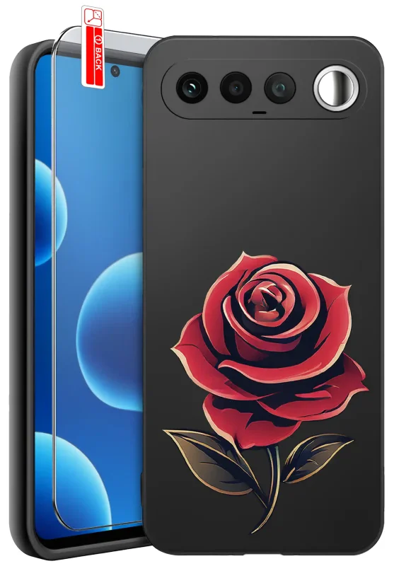 Etui dla Babci do Realme 16 5G z grafiką czerwonej róży na czarnym etui oraz szkłem hartowanym 9H w zestawie