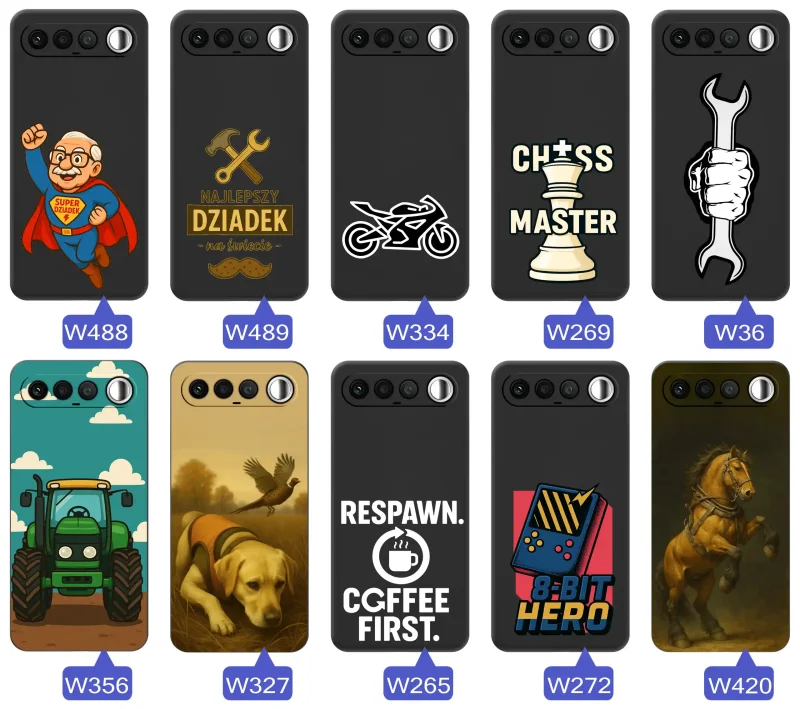 Kolekcja wzorów etui dla dziadka do Realme 16 5G: Super Dziadek, narzędzia, szachy, motocykl, traktor, pies, koń i retro gaming