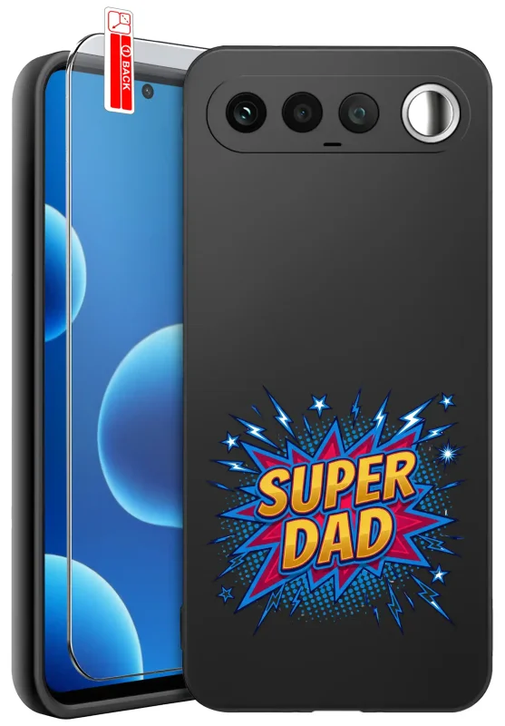 Etui dla Taty do Realme 16 5G z kolorową grafiką Super Dad w stylu komiksowym oraz szkłem hartowanym 9H w zestawie