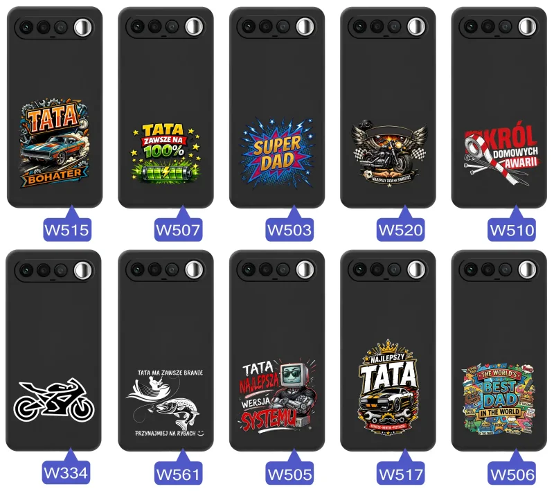 Kolekcja etui dla Taty do Realme 16 5G z motywami samochodów, motocykli, narzędzi i wędkarstwa oraz napisami Super Tata, Best Dad i Król Domowych Awarii