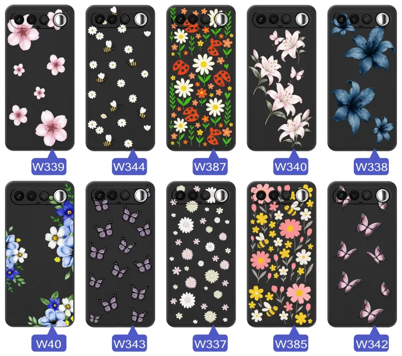 Kolekcja wzorów wiosennych na etui do Realme 16 5G: kwiaty, motyle, pszczółki, biedronki i truskawki na silikonowych pleckach