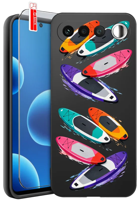 Etui wakacyjne do Realme 16 5G z kolorową grafiką desek SUP oraz szkłem hartowanym 9H w zestawie