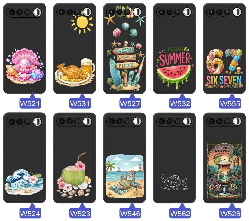 Kolekcja etui do Realme 16 5G z letnimi wzorami muszli, ryb, plaży, arbuza, fal, kokosa i tropikalnego napoju