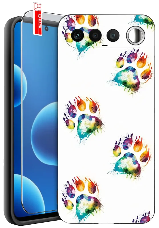 Etui z psem do Realme 16 5G z kolorowymi odciskami psich łap oraz szkłem hartowanym 9H w zestawie