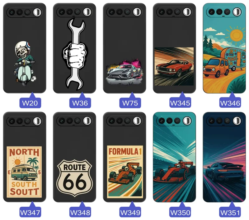 Kolekcja etui do Realme 16 5G z motywami samochodów, motocykli, Formuły 1, Route 66 i klasycznych aut