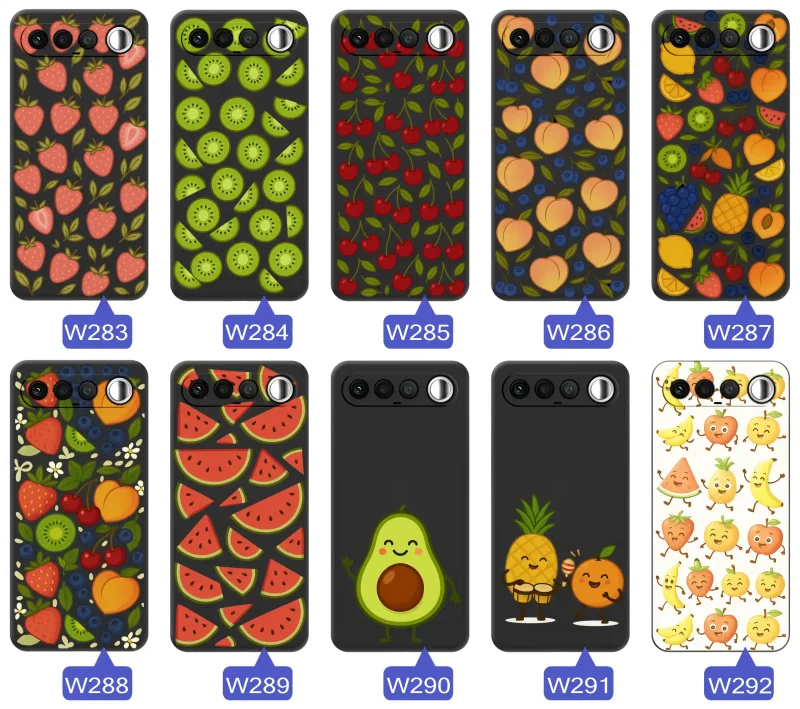 Różne etui z owocami do Realme 16 5G: motywy cytrusów, wiśni, kiwi, arbuzów awokado oraz letnich kompozycji owocowych.