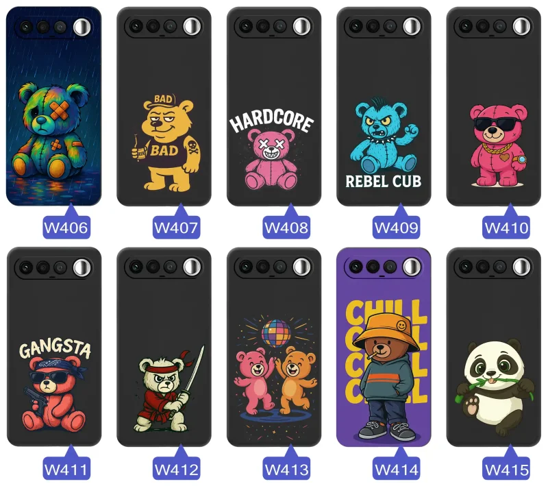Różne etui z misiem do Realme 16 5G z różnymi nadrukami: misie, pandy, street art, neonowe grafiki i zabawne wzory