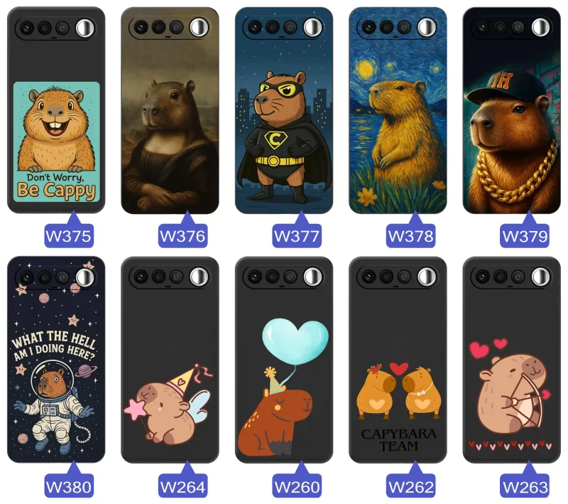 Różne etui z kapibarą do Realme 16 5G: barwne ilustracje, zabawne hasła i różnorodne motywy