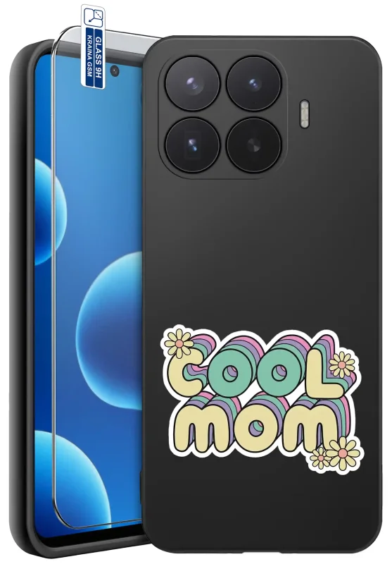 Etui dla Mamy do Xiaomi 17T z napisem Cool Mom i pastelowym motywem kwiatów oraz szkłem hartowanym 9H w zestawie