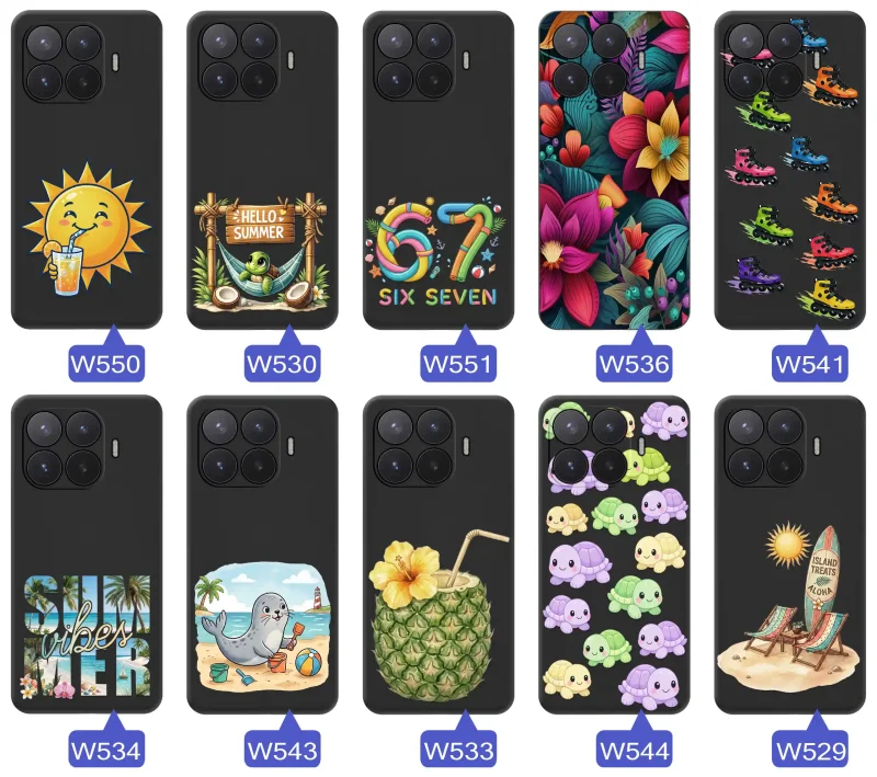 Różne etui wakacyjne do Xiaomi 17T ze słońcem, hamakiem, motywem 67, kwiatami, rolkami i plażowymi grafikami