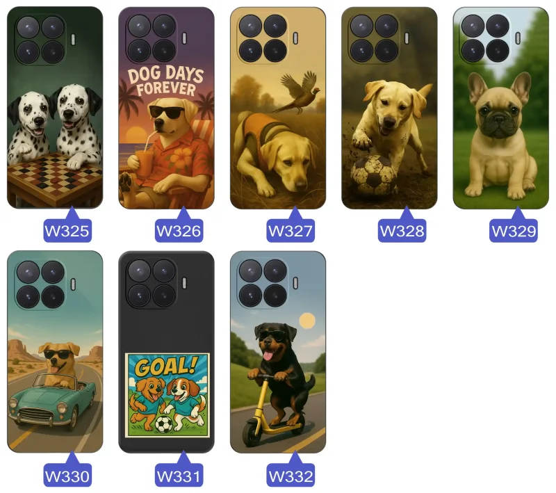 Etui do Xiaomi 17T z motywami psów: grafiki golden retrievera, labradora, rottweilera, husky, buldoga francuskiego i kreskówkowych piesków