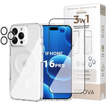 Zestaw 3w1 OSOVA etui do iPhone 16 Pro MagSafe, szkło hartowane na ekran i aparat
