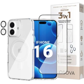 Zestaw 3w1 OSOVA etui do iPhone 16 MagSafe, szkło hartowane na ekran i aparat