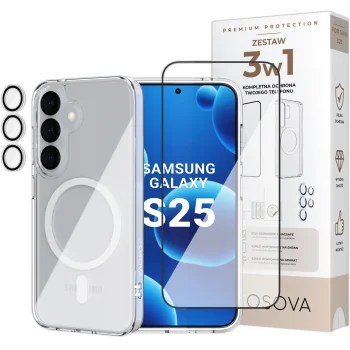 Zestaw 3w1 OSOVA etui do Samsung Galaxy S25 MagSafe, szkło hartowane na ekran i aparat
