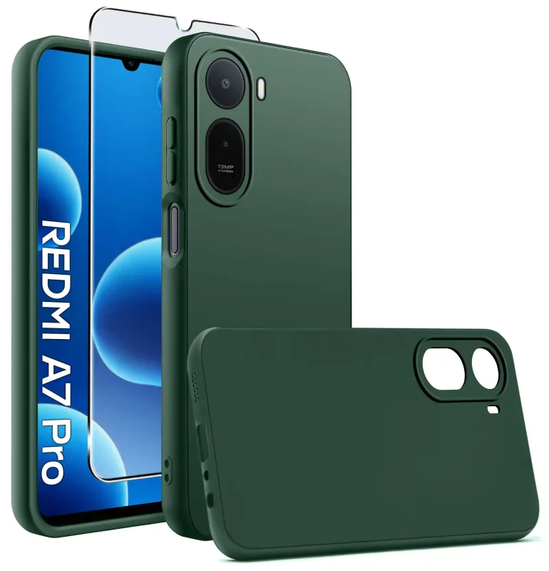 Zielone matowe etui silikonowe do Xiaomi Redmi A7 Pro ze szkłem hartowanym 9H
