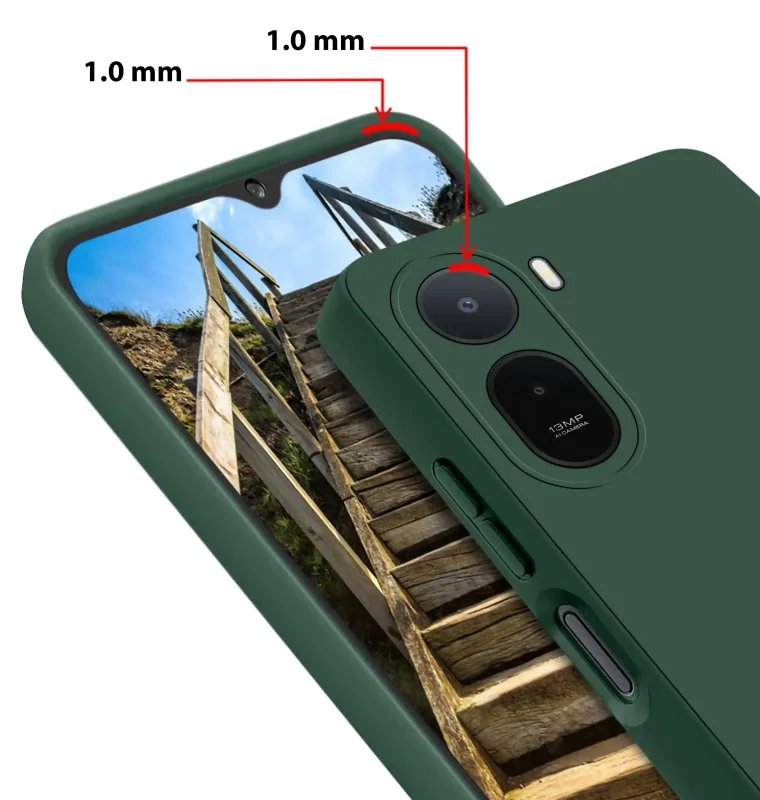 Zielone etui do Xiaomi Redmi A7 Pro z podwyższonym rantem 1 mm przy ekranie i wyspie aparatów