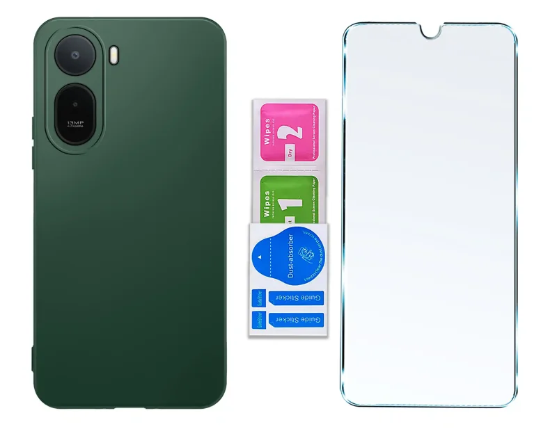 Matowe, zielone etui silikonowe do Xiaomi Redmi A7 Pro ze szkłem hartowanym i zestawem montażowym