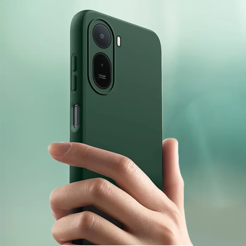 Xiaomi Redmi A7 Pro w zielonym, matowym etui silikonowym: elegancki wygląd smartfona w dłoni