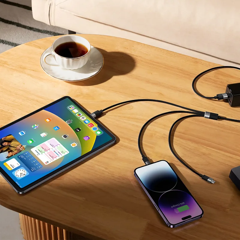 Kabel Baseus StarSpeed 3w1 podczas ładowania tabletu i smartfona