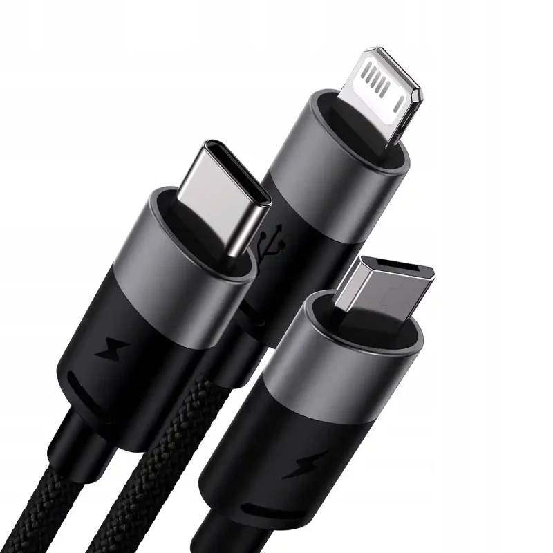Końcówki Lightning USB-C i Micro USB kabla Baseus StarSpeed 3w1