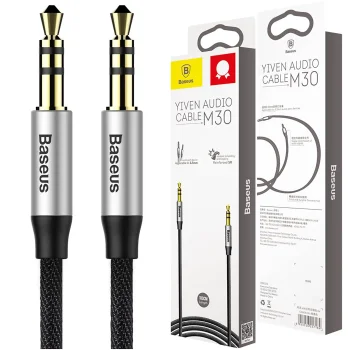 Kabel audio Baseus mini jack 3,5 mm AUX do auta 1 m w oplocie
