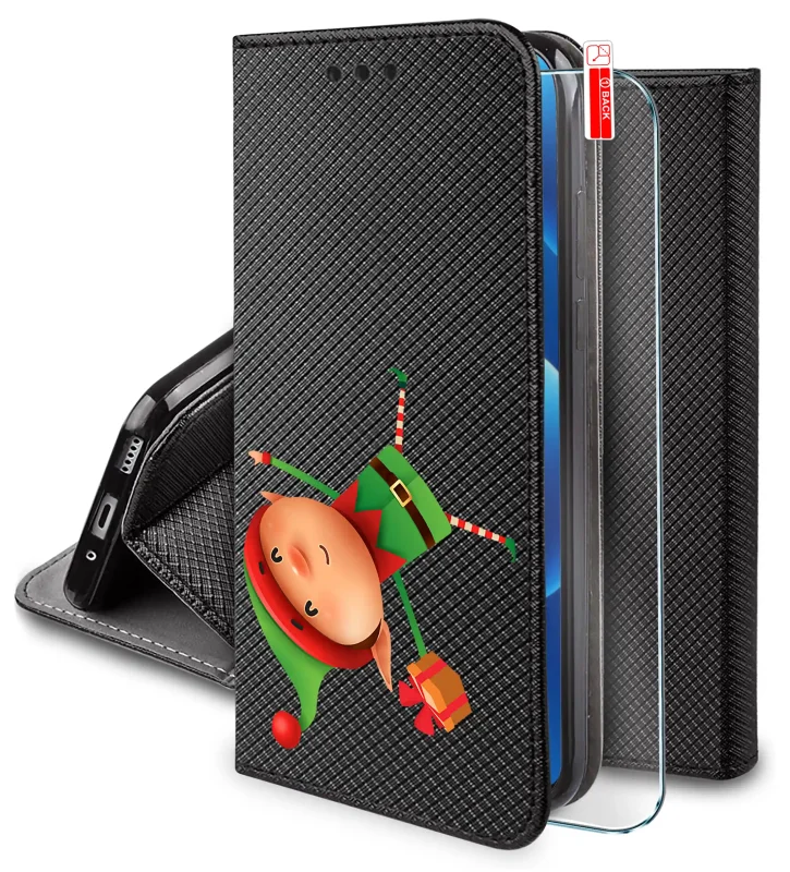 Etui z klapką świąteczne wzory do Realme 16 5G z motywem elfa i szkłem hartowanym 9H