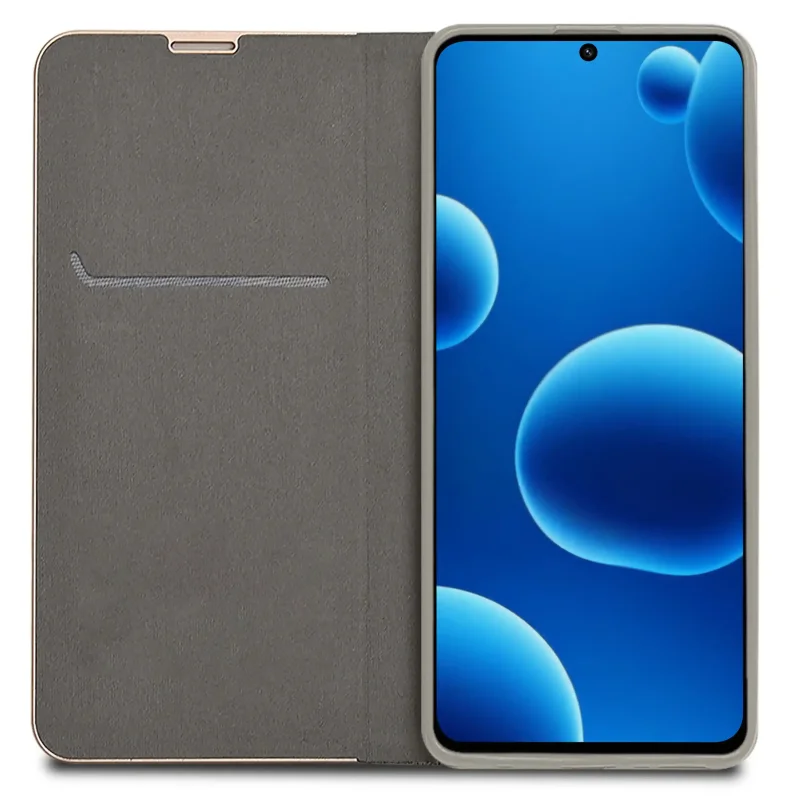 Wnętrze szarego pokrowca z klapką na Samsung Galaxy A36 5G, kieszonka na karty i banknoty - eleganckie etui portfelowe