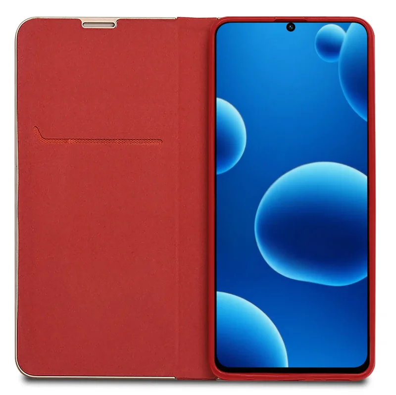 Wnętrze czerwonego pokrowca z klapką na Samsung Galaxy A36 5G, kieszonka na karty i banknoty - eleganckie etui portfelowe