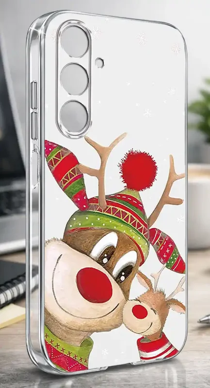 Świąteczny case z dużym reniferem, małym reniferem i delikatnymi śnieżynkami do Samsung Galaxy A27 5G