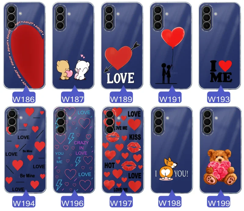 Kolekcja wzorów walentynkowych na case do Samsung Galaxy A27 5G: kolorowe serca, napisy love, kwiaty, misie, pies
