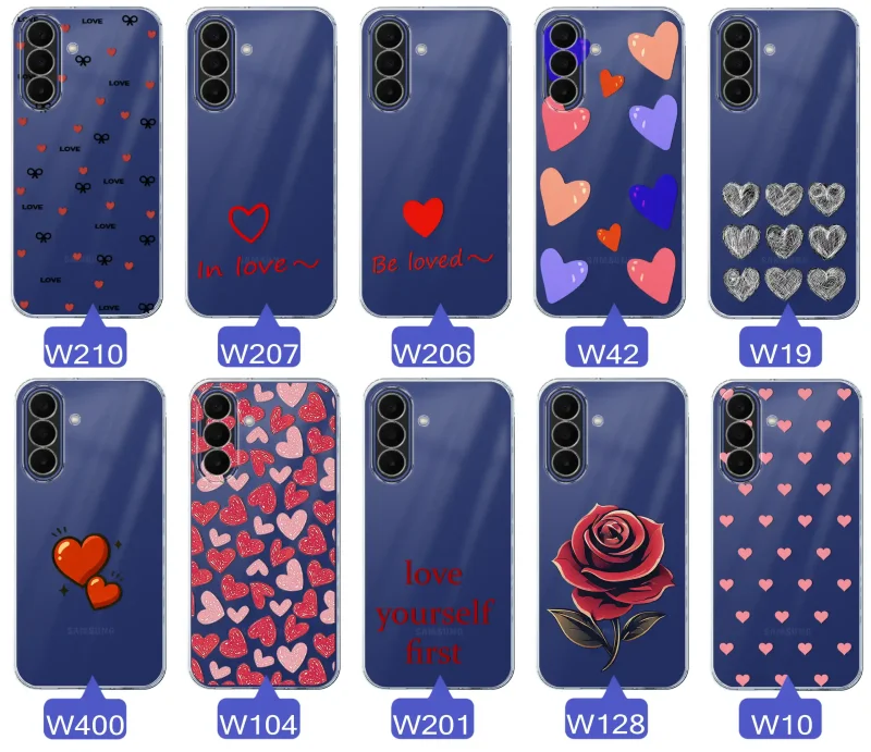 Różne wzory walentynkowe na case do Samsung Galaxy A27 5G: motywy miłosne: serca, romantyczne napisy, kwiaty, misie