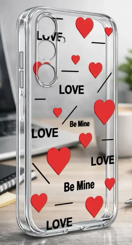 Walentynkowe etui do Samsung Galaxy A27 5G z motywem czerwonych serc i czarnymi napisami LOVE oraz Be Mine