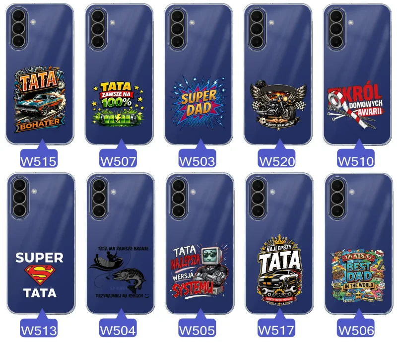 Kolekcja wzorów dla Taty i na Dzień Ojca do Samsung Galaxy A27 5G:  kolorowe grafiki i napisy Super Tata, Super Dad, Najlepszy Tata Na Świecie i inne