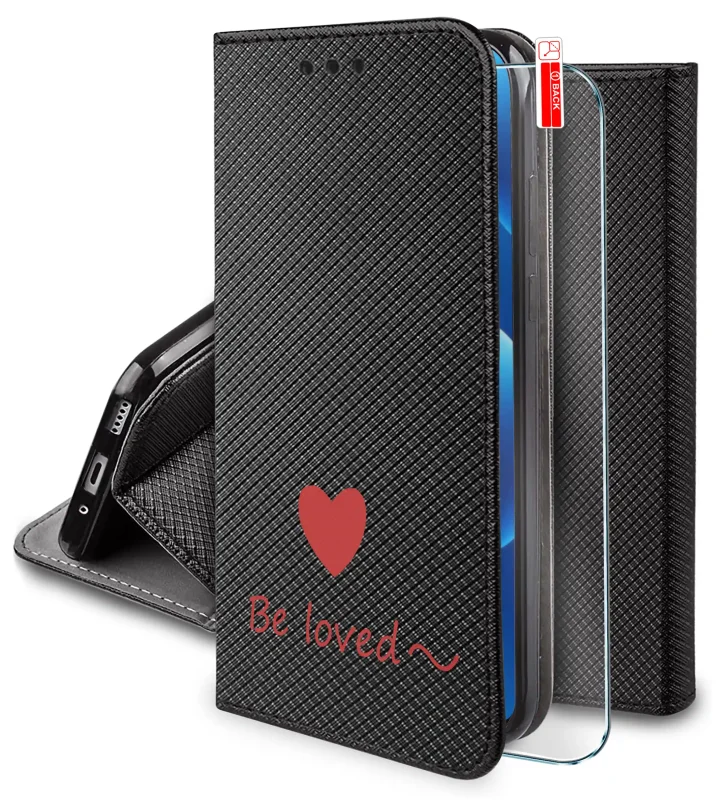 Walentynkowe etui z klapką do Xiaomi 17T Pro z czerwonym sercem i napisem Be loved oraz szkłem hartowanym 9H w zestawie