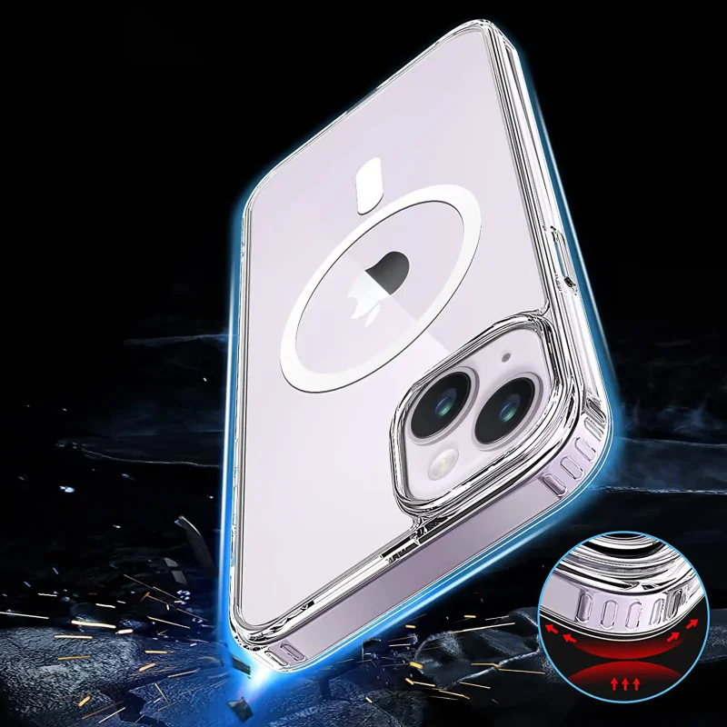 Przezroczyste etui MagSafe do iPhone 13 / 14 ze wzmocnionymi narożnikami chroniącymi telefon przy uderzeniach