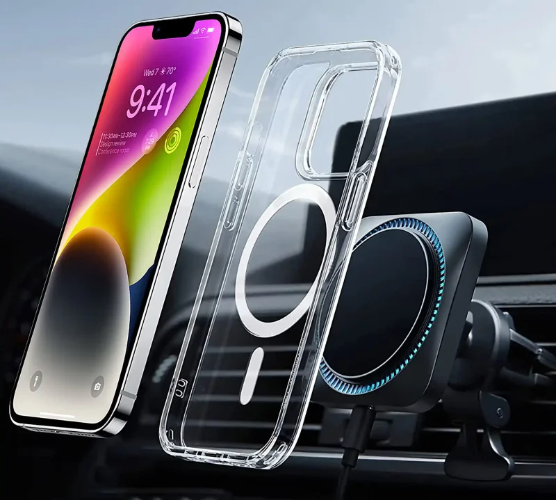 Bezbarwne etui MagSafe do iPhone 13 / 14 kompatybilne z magnetycznym uchwytem samochodowym