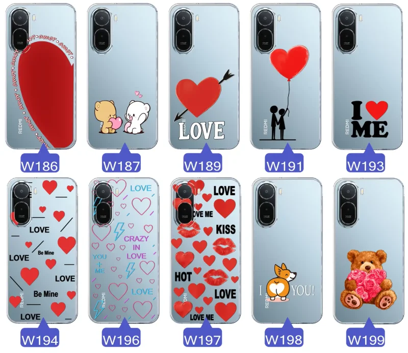 Kolekcja wzorów walentynkowych na case do Xiaomi Redmi A7 Pro: kolorowe serca, napisy love, kwiaty, misie, pies