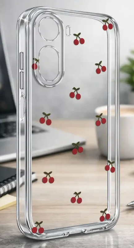 Etui do Xiaomi Redmi A7 Pro z drobnym wzorem czerwonych wisienek na przezroczystym tle