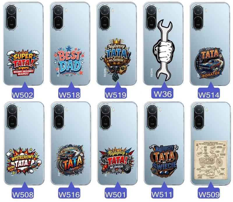 Różne wzory przezroczystych etui dla Taty do Xiaomi Redmi A7 Pro z kolorowymi nadrukami i motywami na Dzień Ojca i nie tylko