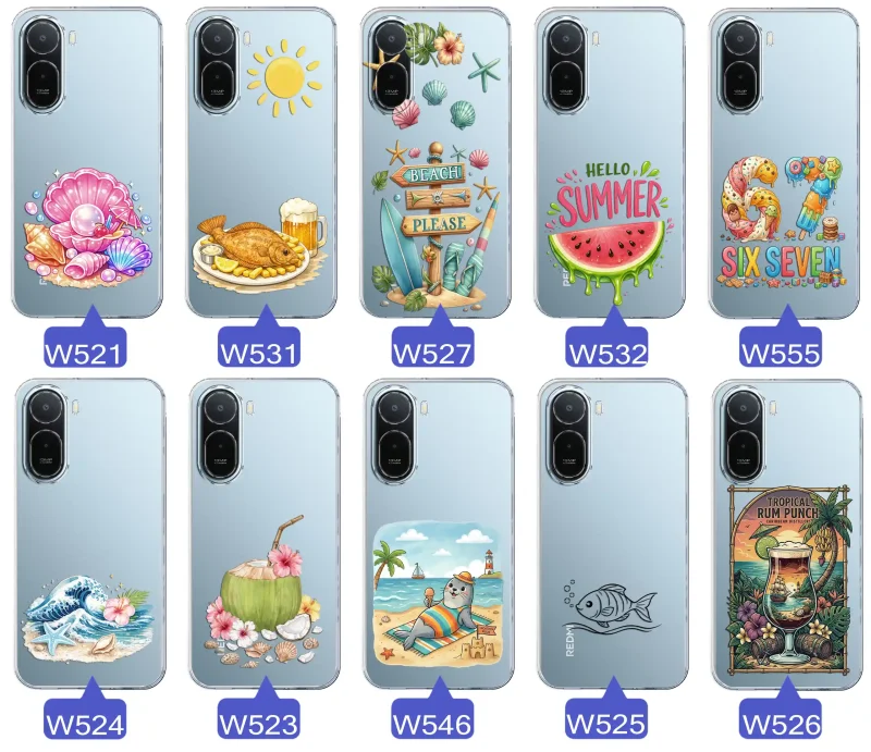 Różne wzory etui wakacyjnych do Xiaomi Redmi A7 Pro z grafikami muszelek, ryby, plaży, arbuza, lodów, foki, kokosa i tropikalnego drinka