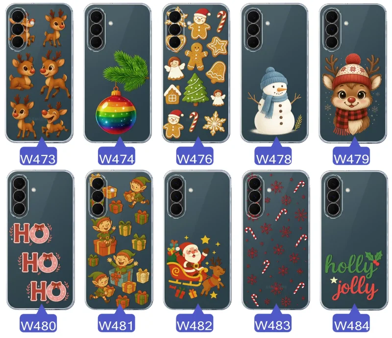 Różne wzory świąteczne i zimowe do Samsung Galaxy A37 5G: Mikołaje, śnieżynki, pierniki, renifery, elfy, grinch, choinki, napisy