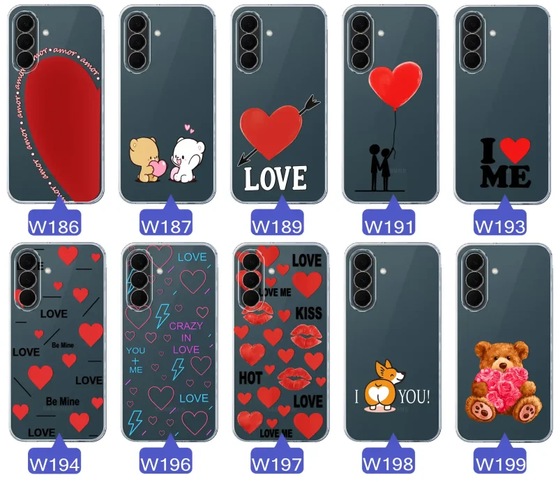 Kolekcja wzorów walentynkowych na case do Samsung Galaxy A37 5G: kolorowe serca, napisy love, kwiaty, misie, pies