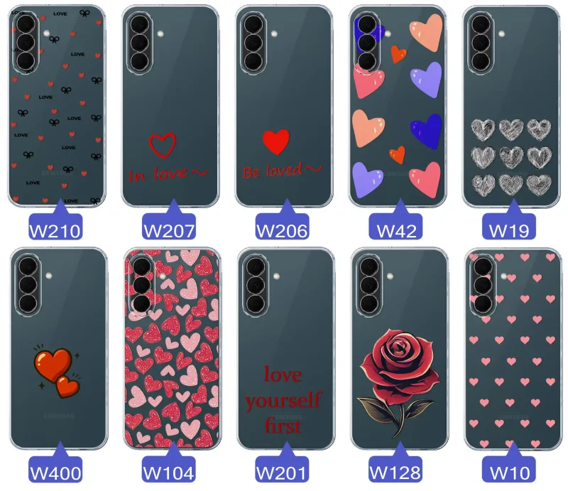 Różne wzory walentynkowe na case do Samsung Galaxy A37 5G: motywy miłosne: serca, romantyczne napisy, kwiaty, misie