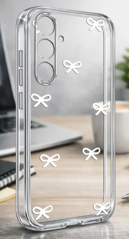 Modne przezroczyste etui do Samsung Galaxy A37 5G z nadrukiem białych kokardek